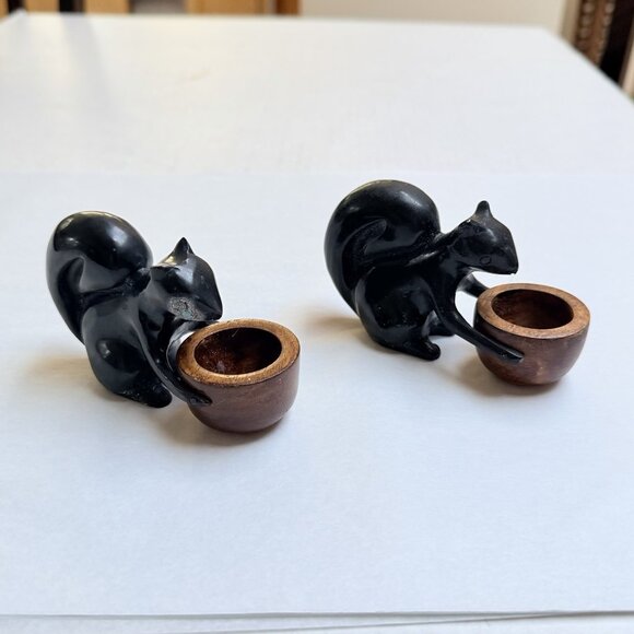 Pottery Barn Other - Pottery Barn Salt Server Squirrel Wood Set Of 2 Patina Decor Animal Gift